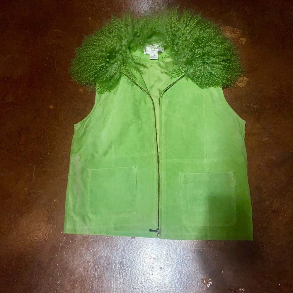 Y2K Suede Green Vest with Faux Fur size M